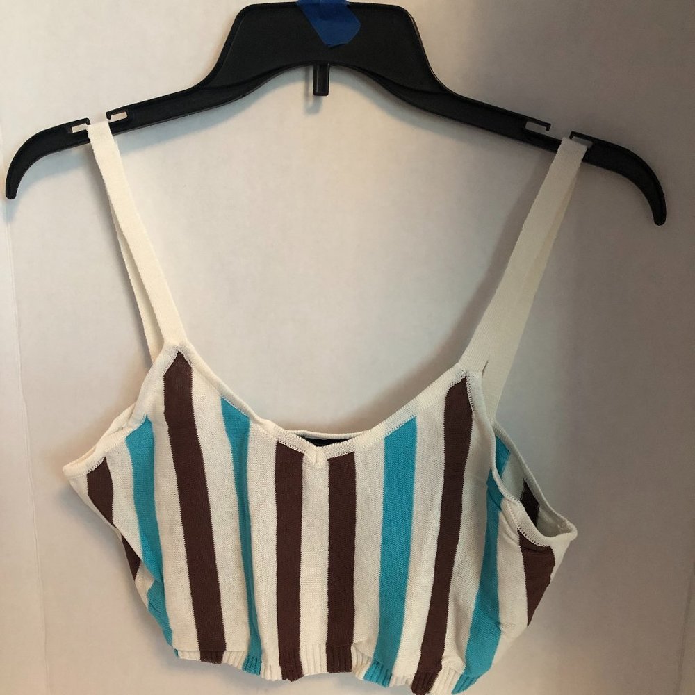 Tank Crop Top Knit Stripe V Neck  Cider XL New with Tags